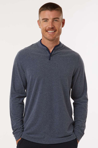 Adidas A597 Mens Long Sleeve Henley T-Shirt Collegiate Navy Blue Melange Model Front