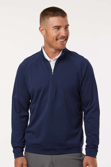 Adidas A598 Mens Club 1/4 Zip Sweatshirt Collegiate Navy Blue Model Front