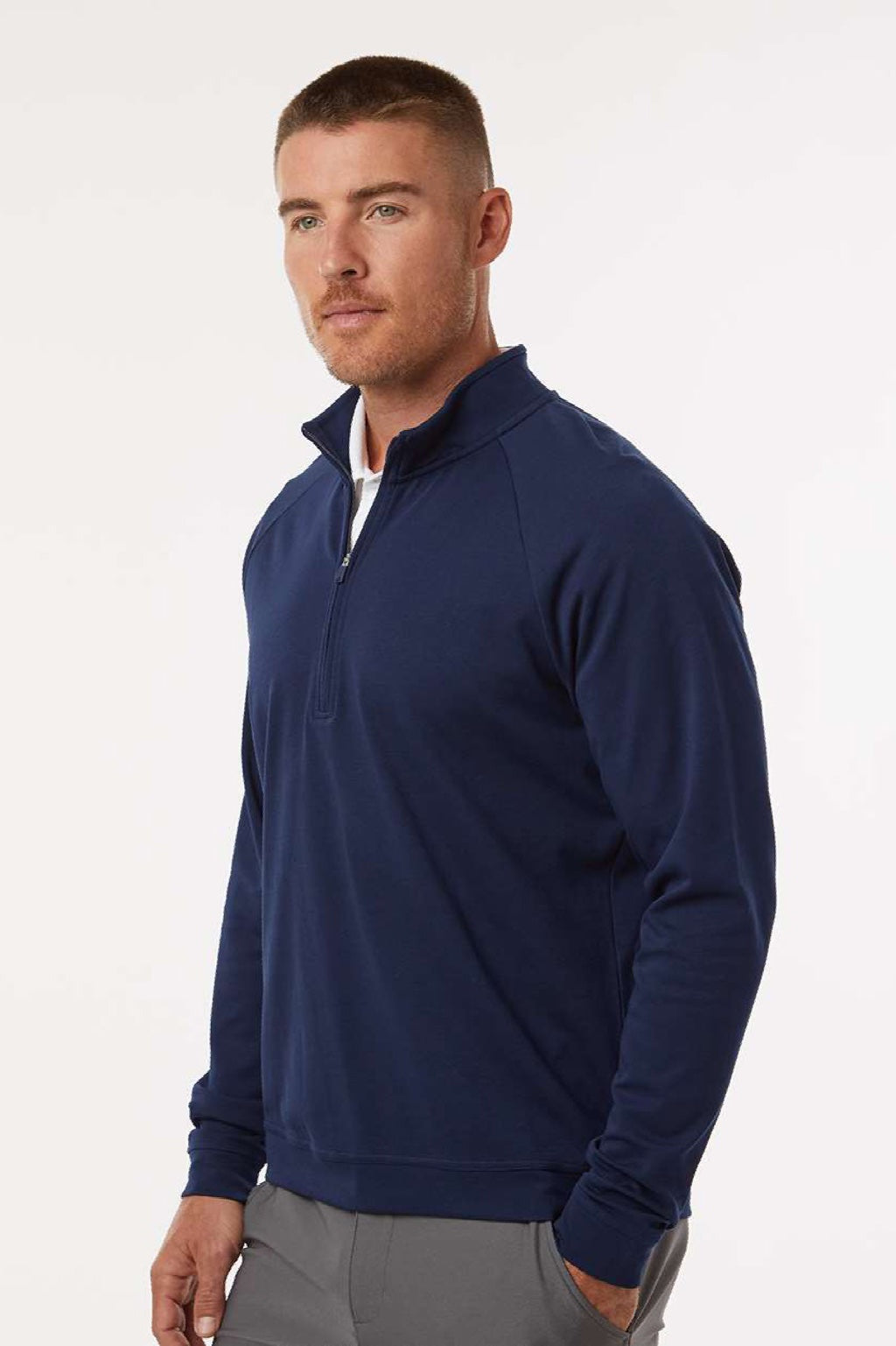 Adidas A598 Mens Club 1/4 Zip Sweatshirt Collegiate Navy Blue Model Side