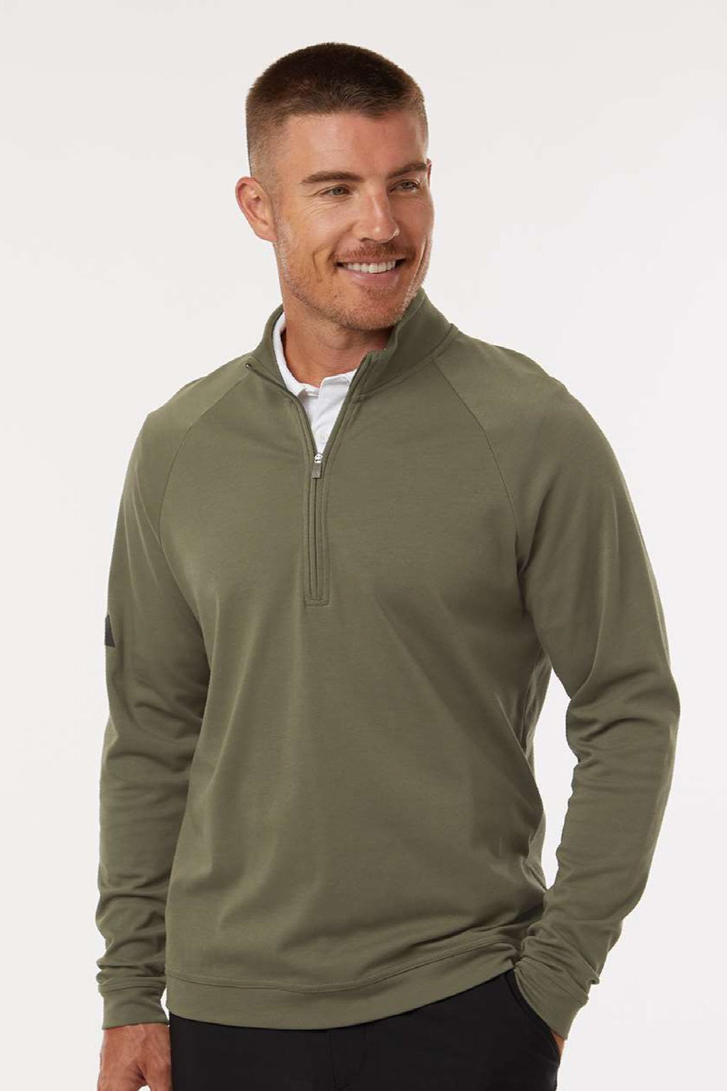 Adidas A598 Mens Club 1/4 Zip Sweatshirt Olive Strata Model Front