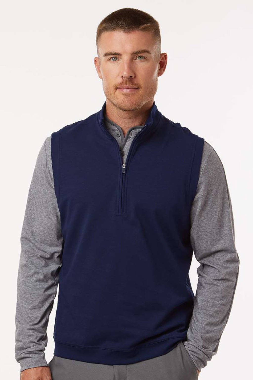 Adidas A599 Mens Club 1/4 Zip Vest Collegiate Navy Blue Model Front