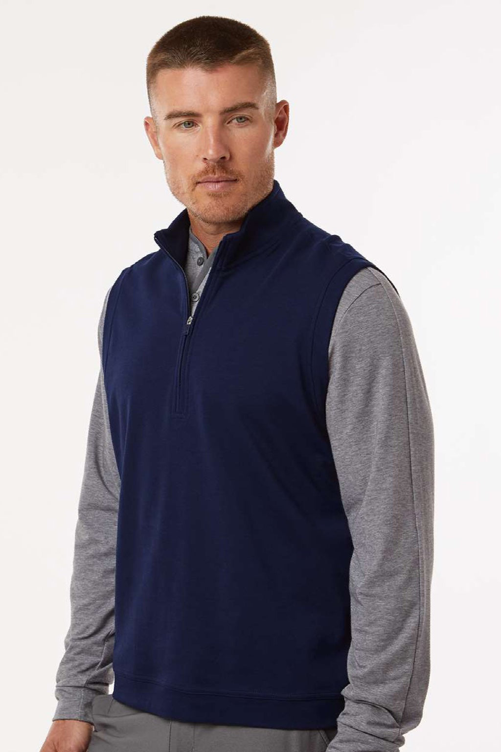 Adidas A599 Mens Club 1/4 Zip Vest Collegiate Navy Blue Model Side