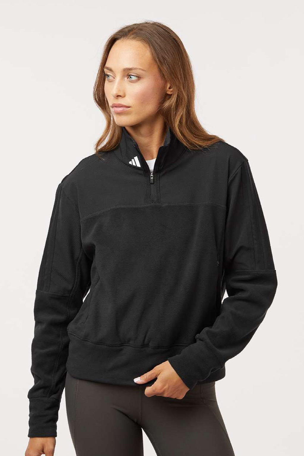 Adidas A601 Womens Fleece 1/4 Zip Sweatshirt Black Model Front