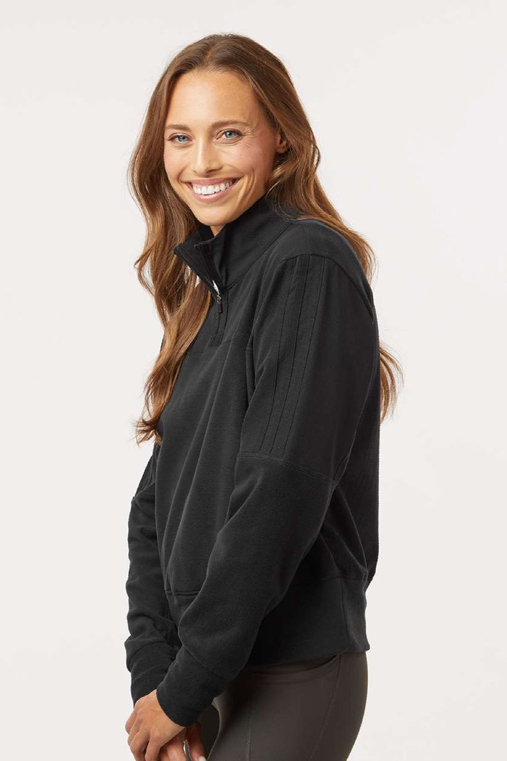 Adidas A601 Womens Fleece 1/4 Zip Sweatshirt Black Model Side