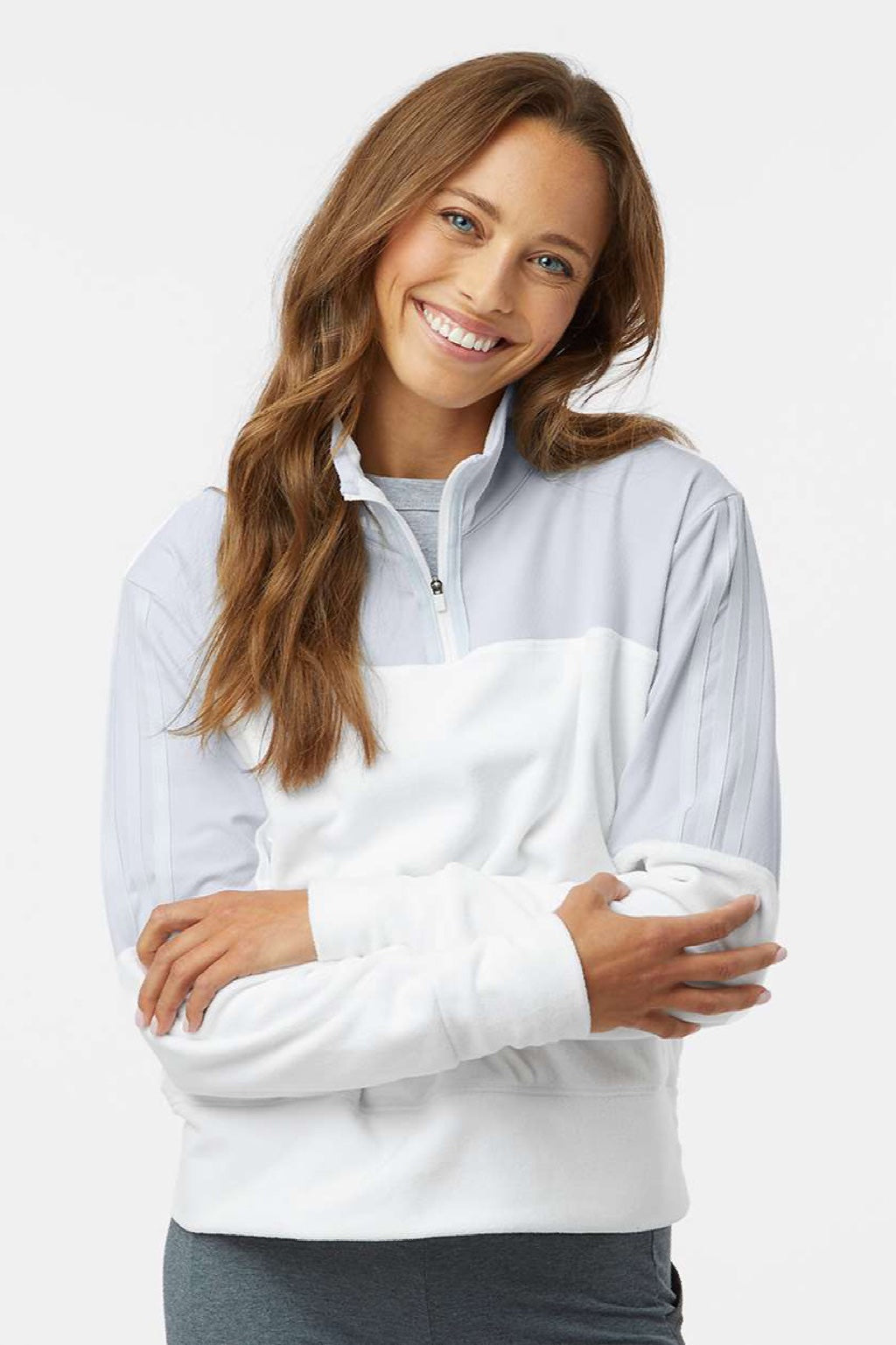 Adidas A601 Womens Fleece 1/4 Zip Sweatshirt Halo Blue Model Front