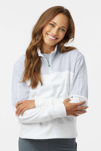 Adidas A601 Womens Fleece 1/4 Zip Sweatshirt Halo Blue Model Front