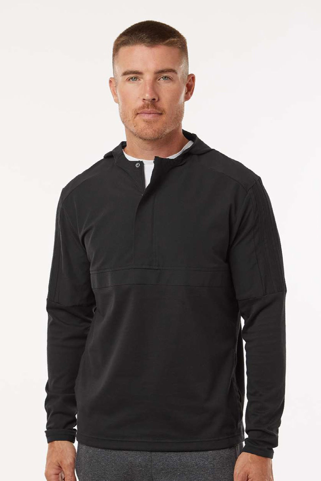Adidas A607 Mens 1/4 Zip Hooded Anorak Jacket Black Model Front