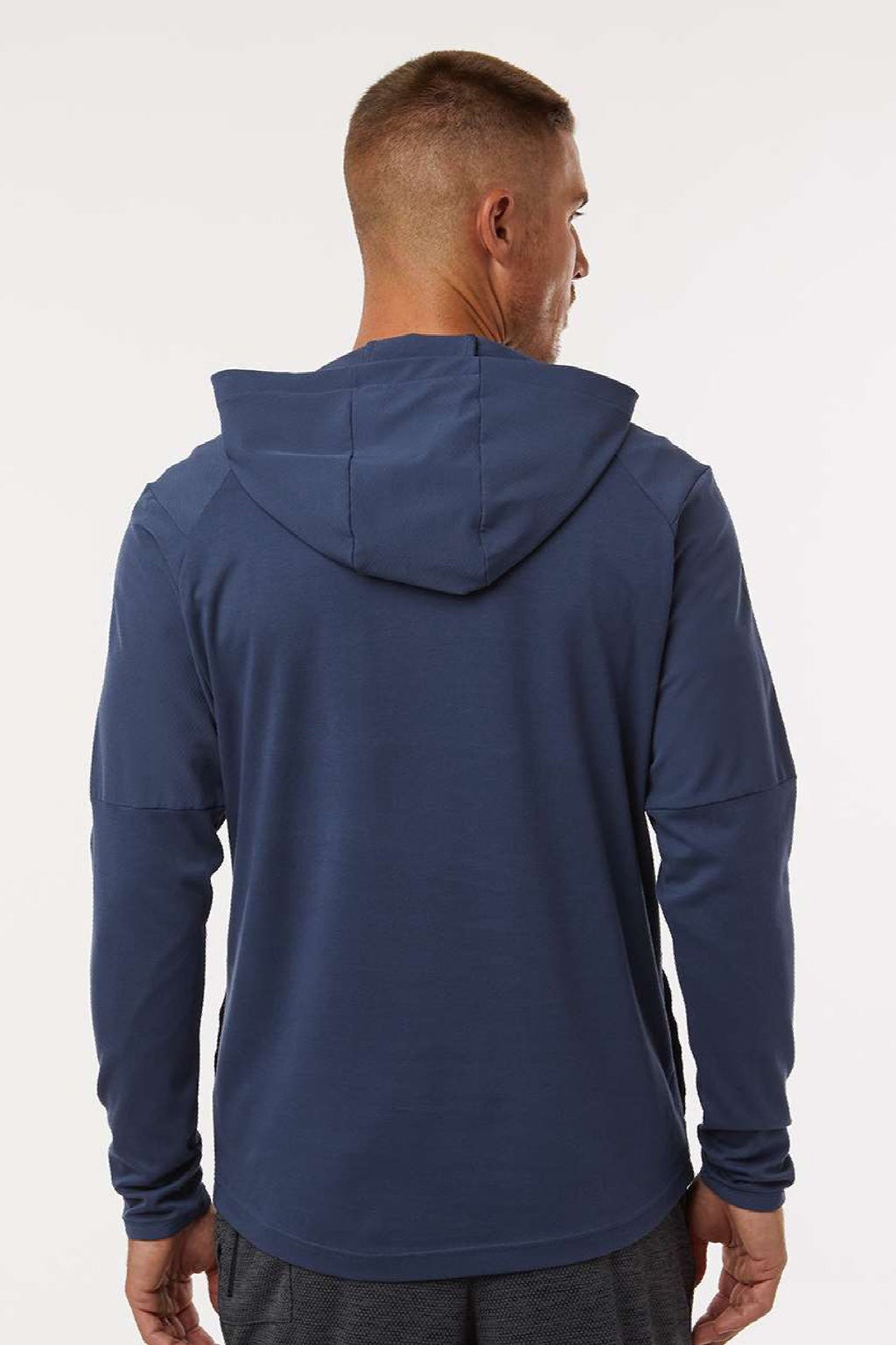 Adidas A607 Mens 1/4 Zip Hooded Anorak Jacket Crew Navy Blue Model Back