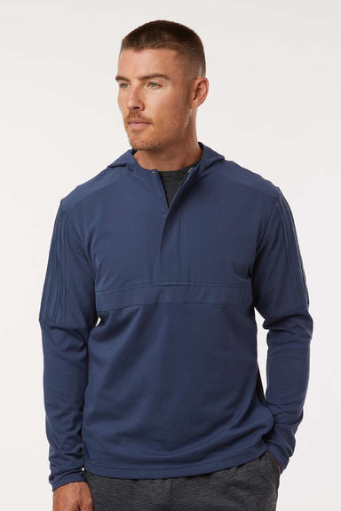Adidas A607 Mens 1/4 Zip Hooded Anorak Jacket Crew Navy Blue Model Front
