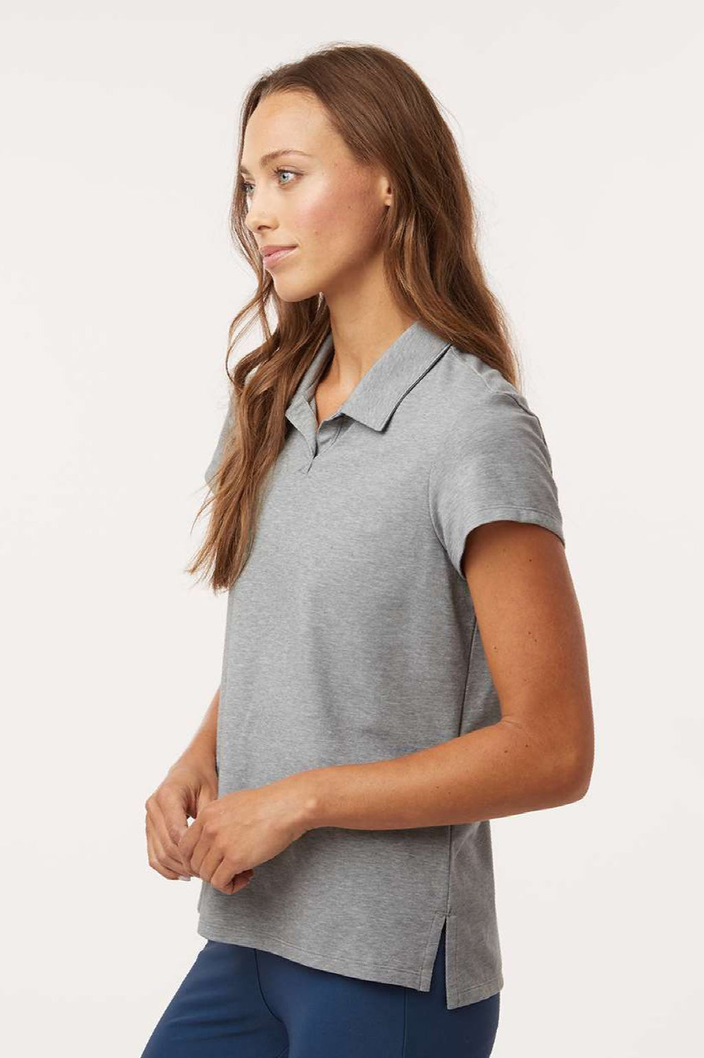 Adidas A690 Womens Short Sleeve Polo Shirt Grey Melange Model Side