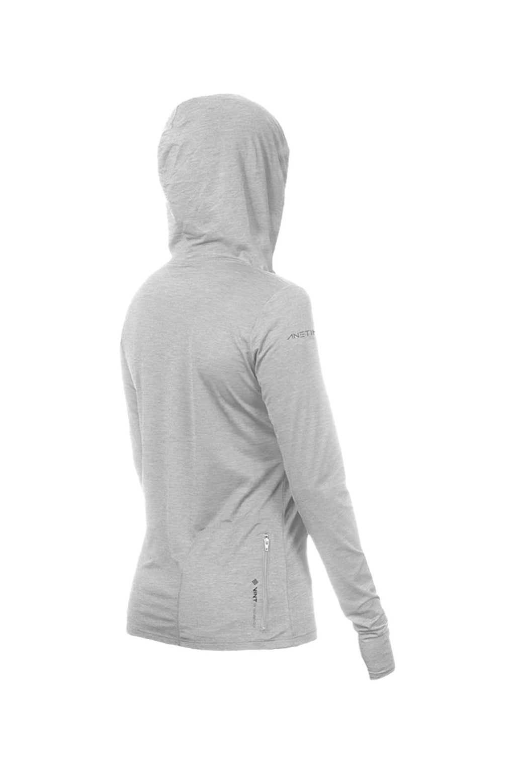 Anetik WSBRZH0 Womens Breeze Tech Hooded Long Sleeve T-Shirt Hoodie Heather Alloy Grey Flat Back