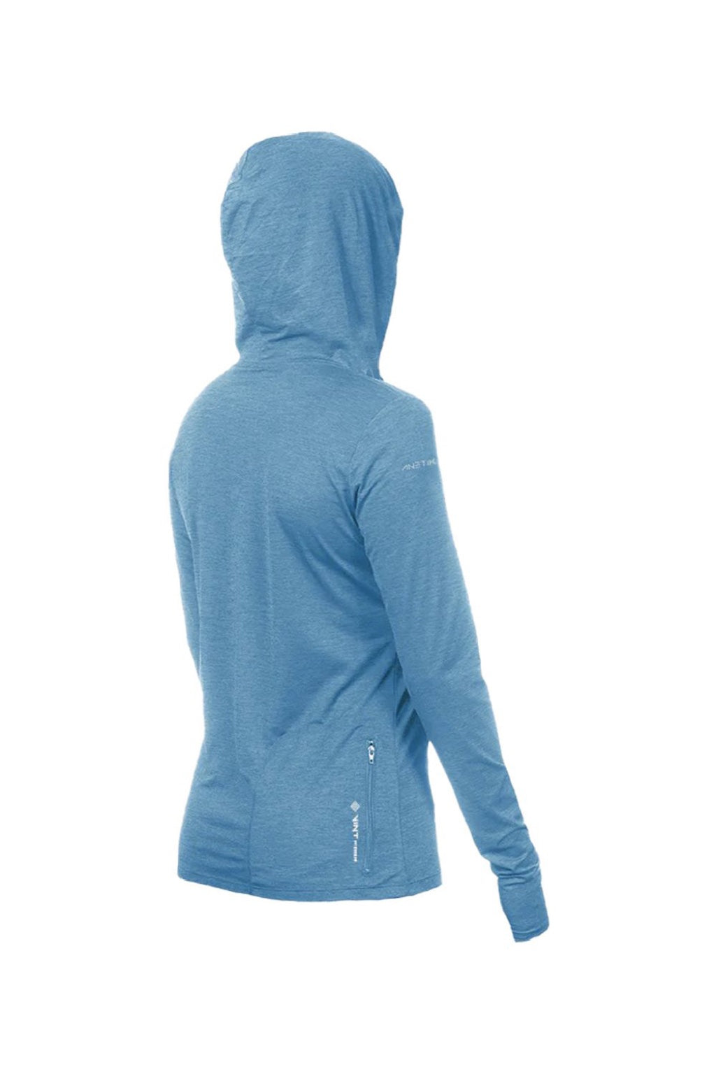 Anetik WSBRZH0 Womens Breeze Tech Hooded Long Sleeve T-Shirt Hoodie Heather Bahama Blue Flat Back