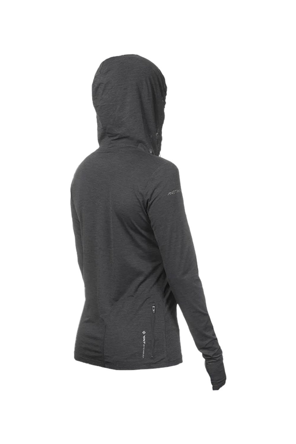 Anetik WSBRZH0 Womens Breeze Tech Hooded Long Sleeve T-Shirt Hoodie Heather Charcoal Grey Flat Back