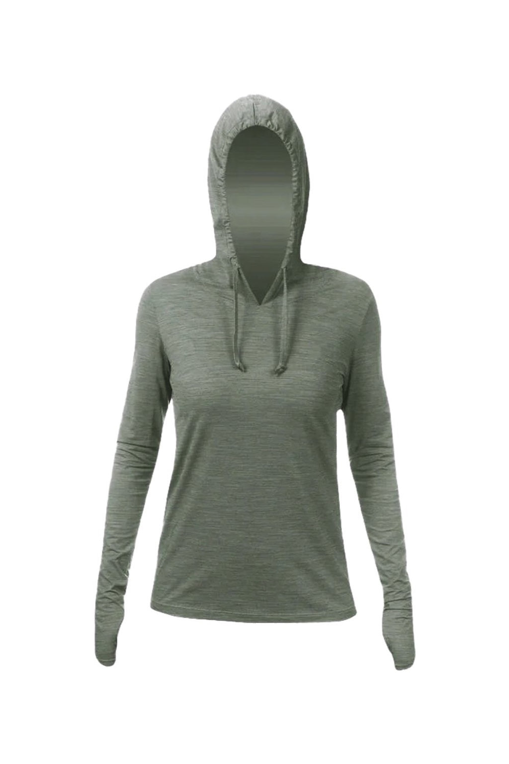 Anetik WSBRZH0 Womens Breeze Tech Hooded Long Sleeve T-Shirt Hoodie Heather Dark Olive Green Flat Front