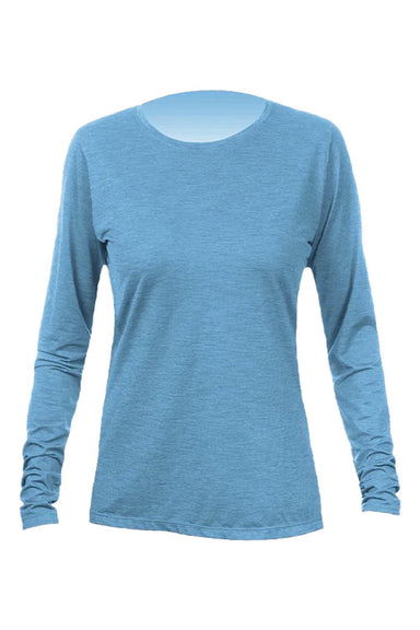 Anetik WSBRZL0 Womens Breeze Tech Long Sleeve Crewneck T-Shirt Heather Bahama Blue Flat Front