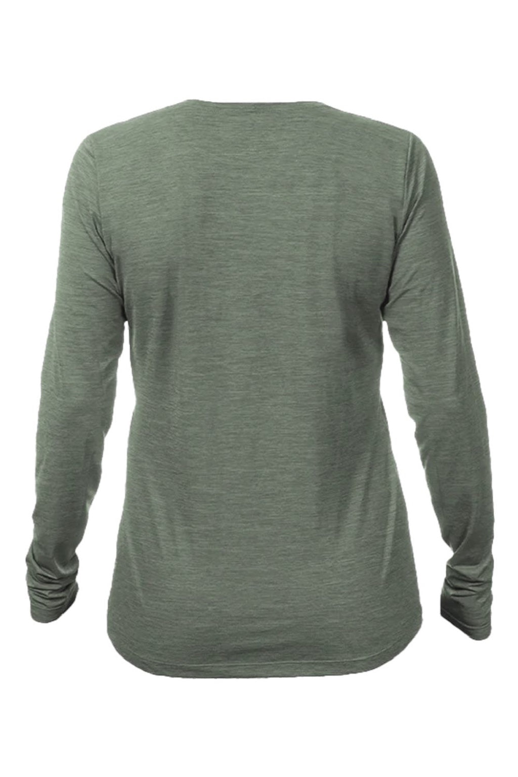 Anetik WSBRZL0 Womens Breeze Tech Long Sleeve Crewneck T-Shirt Heather Dark Olive Green Flat Back