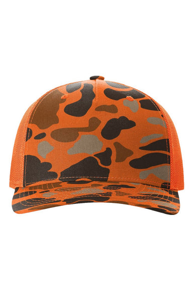 Richardson Hats 112PFP Mens Printed Snapback Trucker Hat Blaze Orange Duck Camo/Blaze Orange Flat Front