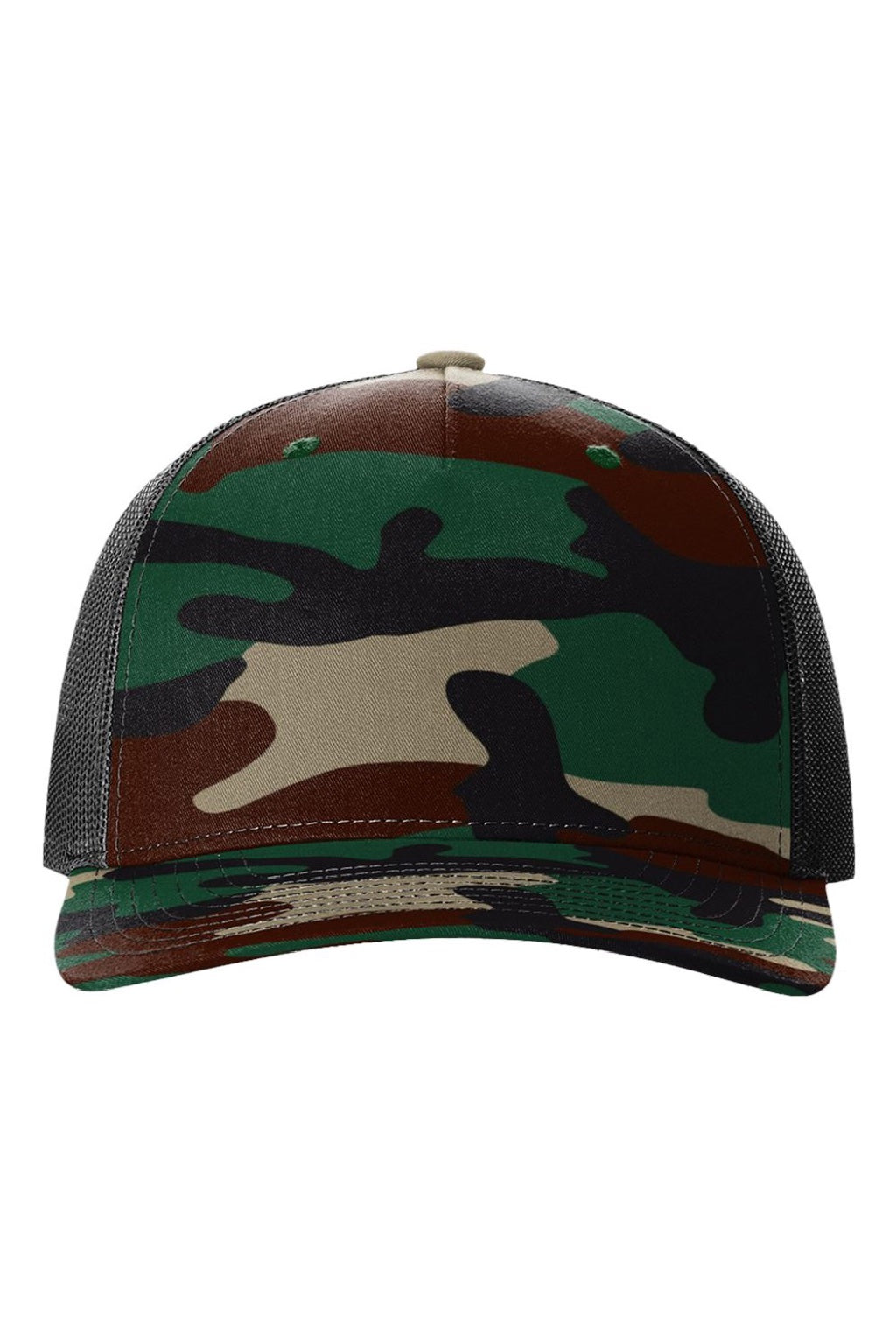 Richardson Hats 112PFP Mens Printed Snapback Trucker Hat Green Camo/Black Flat Front