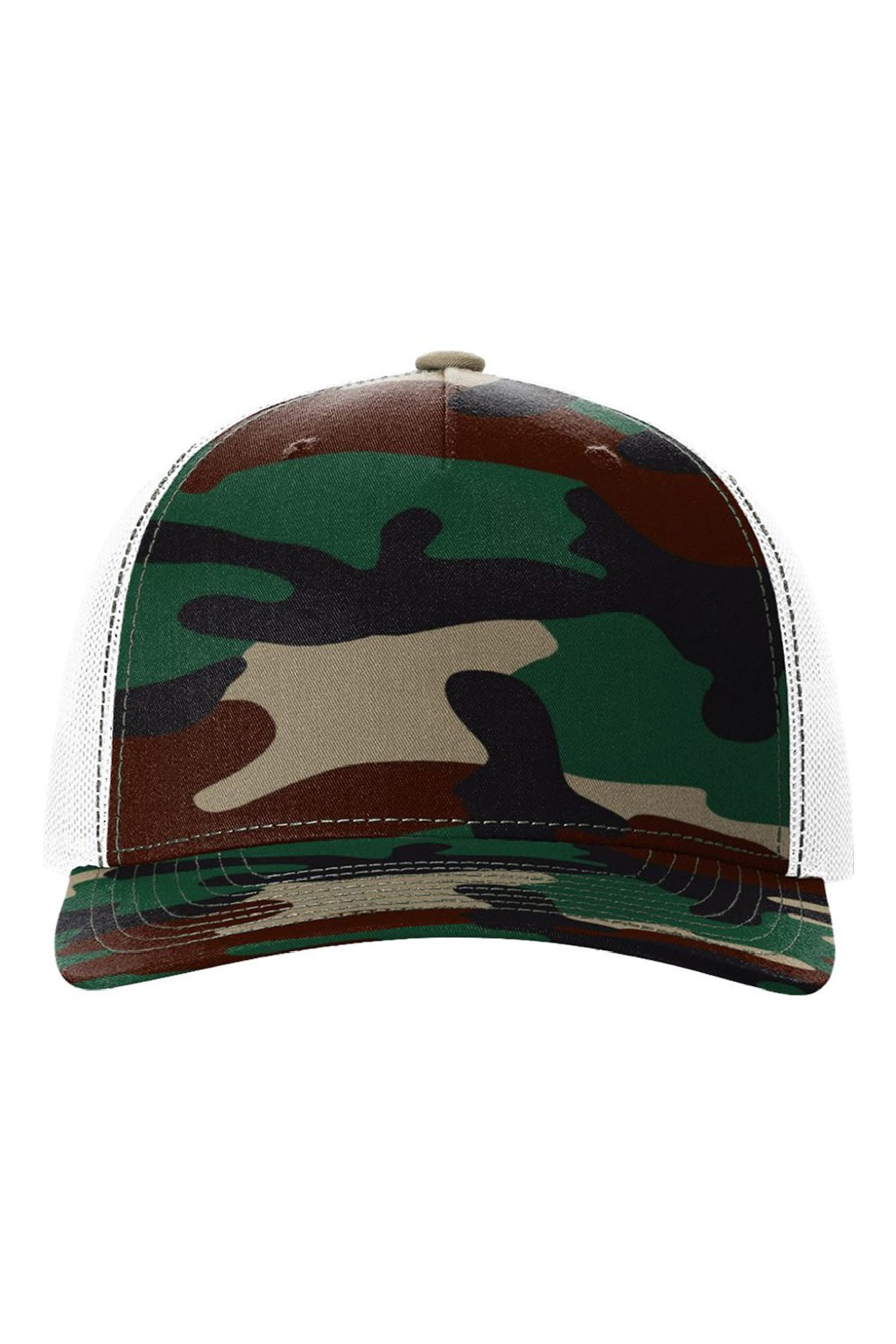 Richardson Hats 112PFP Mens Printed Snapback Trucker Hat Green Camo/White Flat Front