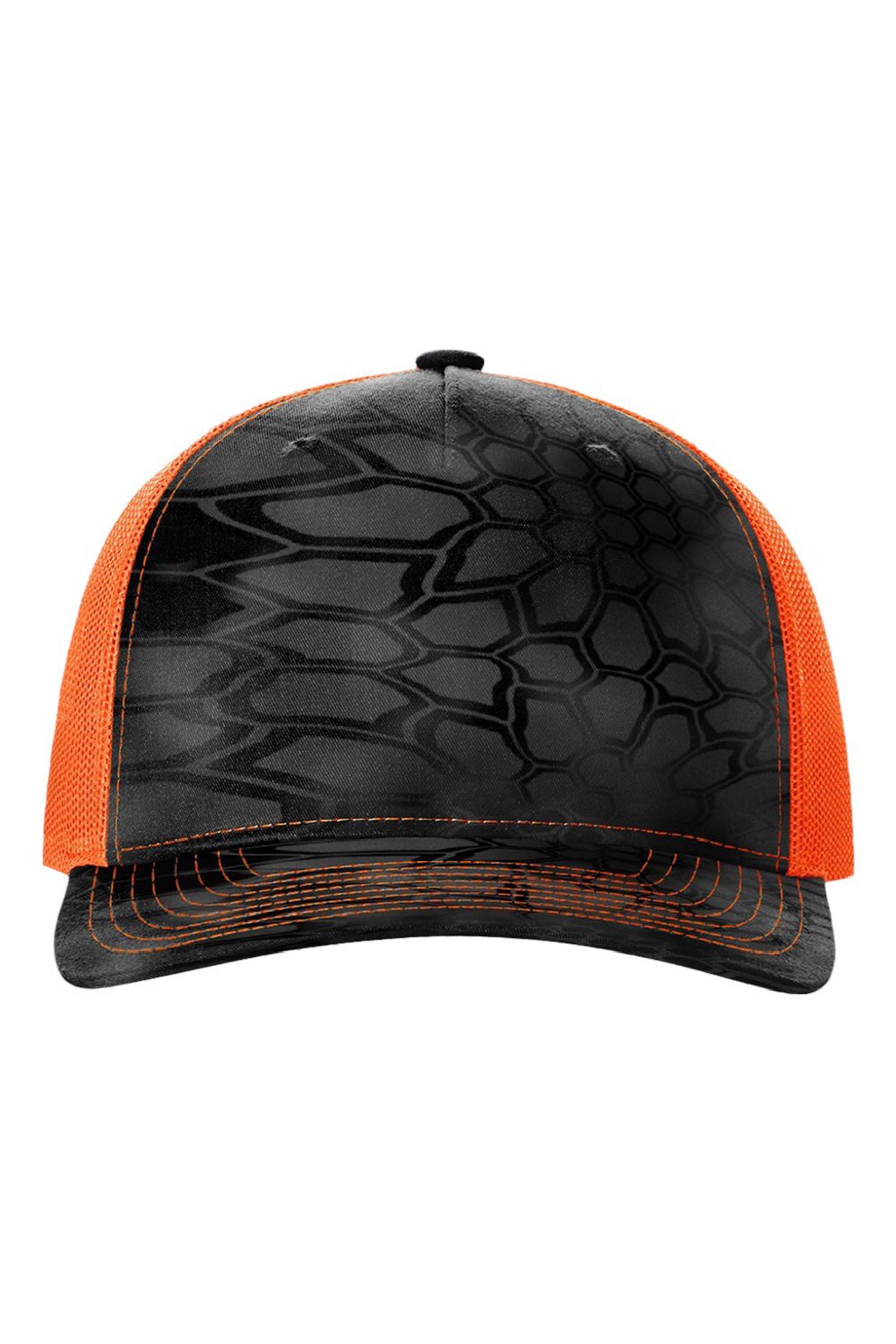 Richardson Hats 112PFP Mens Printed Snapback Trucker Hat Kryptek Typhon/Neon Orange Flat Front