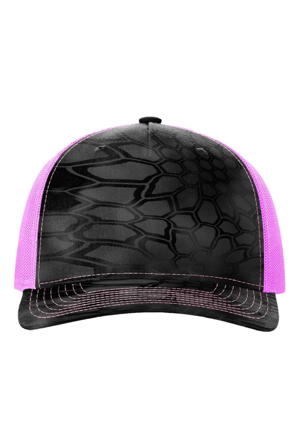 Richardson Hats 112PFP Mens Printed Snapback Trucker Hat Kryptek Typhon/Neon Pink Flat Front