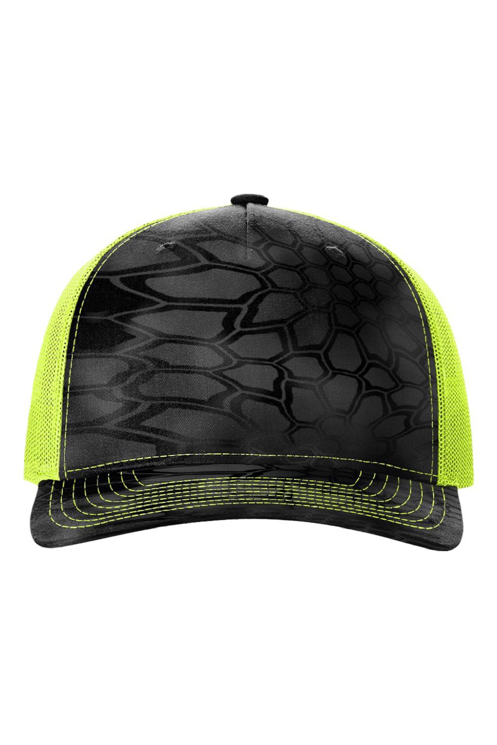 Richardson Hats 112PFP Mens Printed Snapback Trucker Hat Kryptek Typhon/Neon Yellow Flat Front