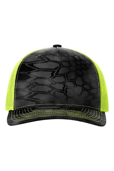 Richardson Hats 112PFP Mens Printed Snapback Trucker Hat Kryptek Typhon/Neon Yellow Flat Front