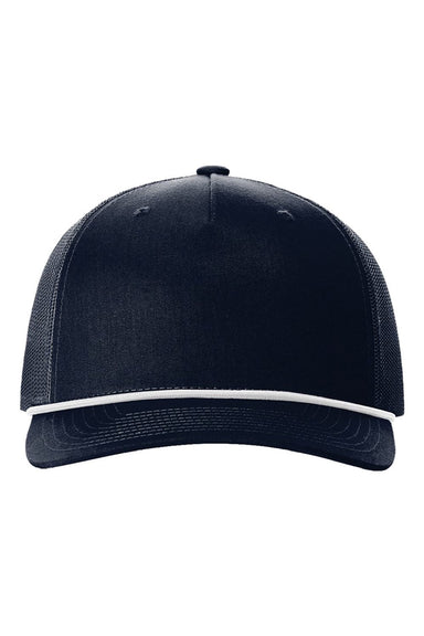 Richardson Hats 112FPR Mens Adjustable Trucker Rope Hat Navy Blue/White Flat Front