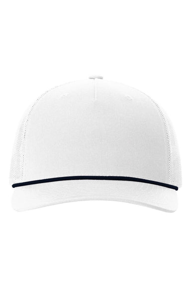Richardson Hats 112FPR Mens Adjustable Trucker Rope Hat White/Navy Blue Flat Front
