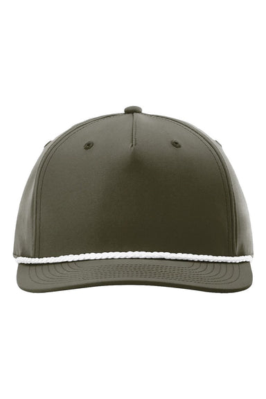 Richardson Hats 258 Mens Five Panel Classic Rope Snapback Hat Dark Olive Green/White Flat Front