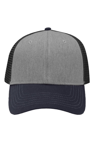 Sportsman Hats SP1450 Mens Traditional Lo Pro Mesh Back Snapback Trucker Hat Heather Grey/Charcoal Grey/Navy Blue Flat Front