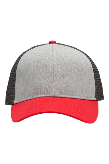 Sportsman Hats SP1450 Mens Traditional Lo Pro Mesh Back Snapback Trucker Hat Heather Grey/Charcoal Grey/Red Flat Front