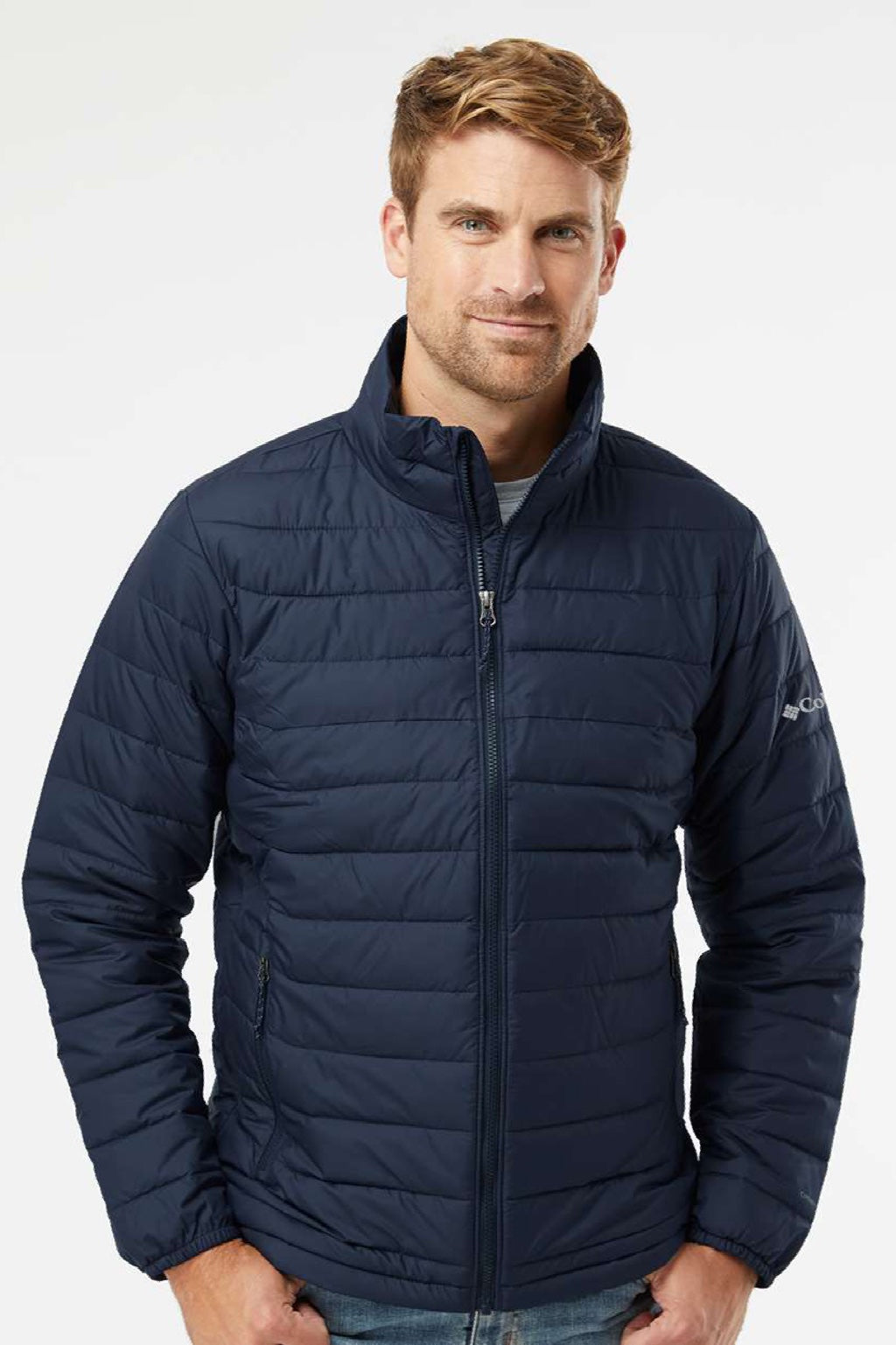 Columbia 212489 Mens Powder Lite II Full Zip Jacket Collegiate Navy Blue Model Front