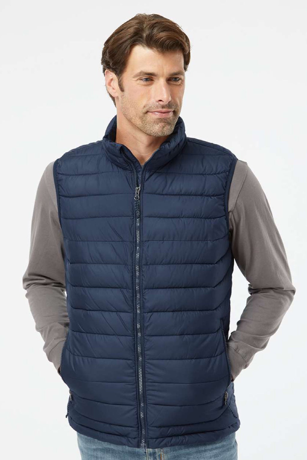 Columbia 212491 Mens Powder Lite II Full Zip Vest Collegiate Navy Blue Model Front