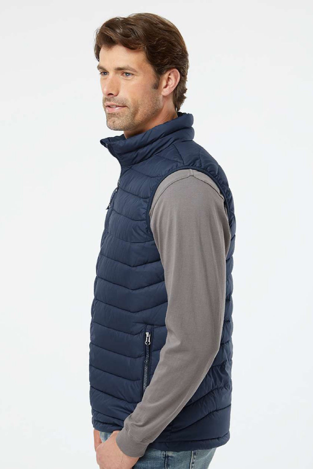 Columbia 212491 Mens Powder Lite II Full Zip Vest Collegiate Navy Blue Model Side
