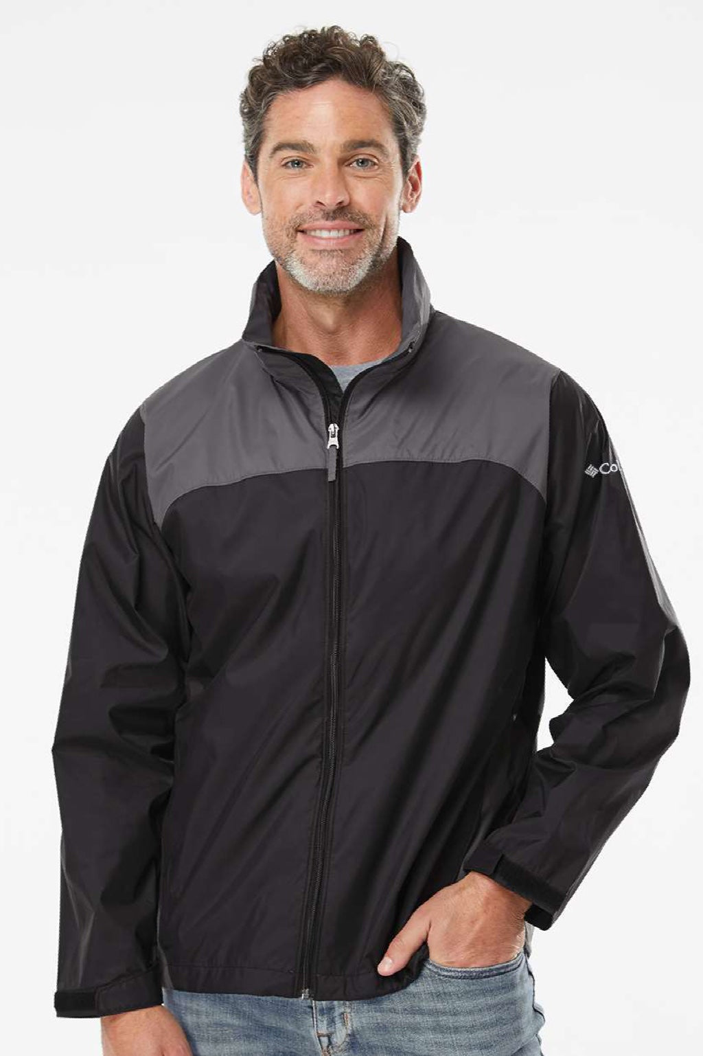 Columbia 212476 Mens Glennaker Lake II Full Zip Rain Jacket Black/City Grey Model Front