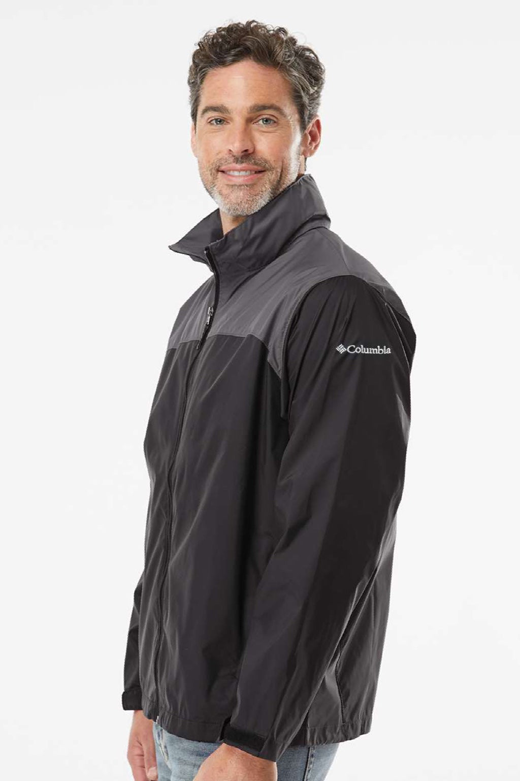 Columbia 212476 Mens Glennaker Lake II Full Zip Rain Jacket Black/City Grey Model Side