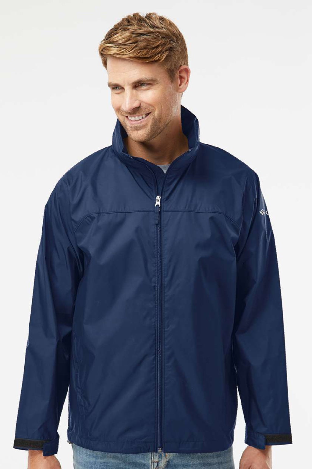 Columbia 212476 Mens Glennaker Lake II Full Zip Rain Jacket Collegiate Navy Blue Model Front