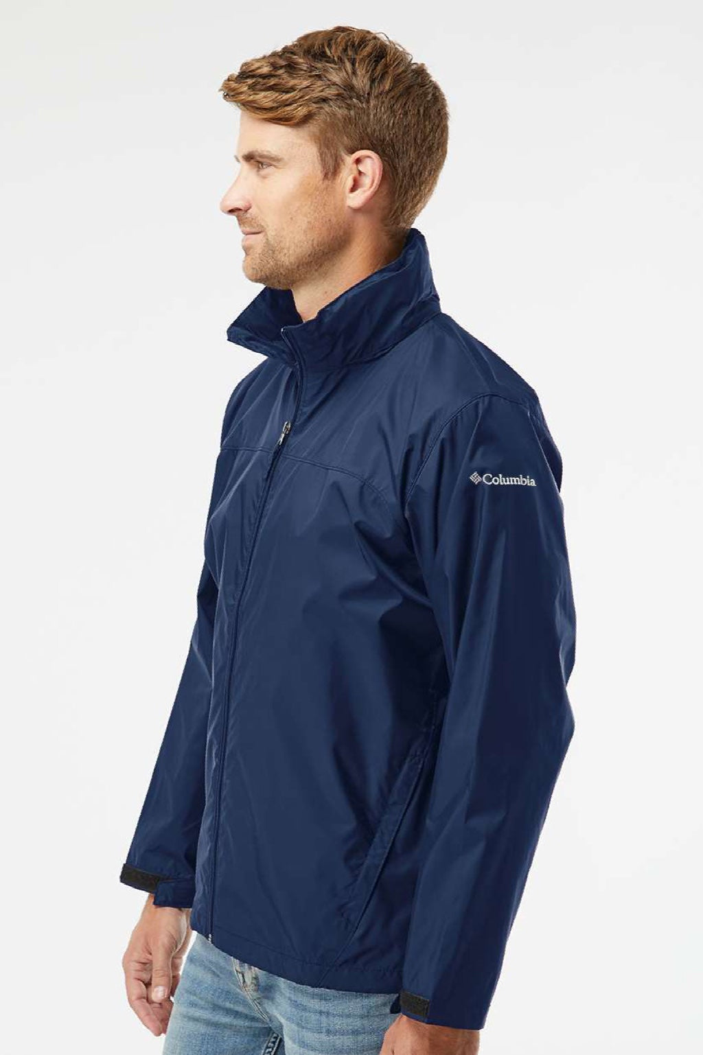 Columbia 212476 Mens Glennaker Lake II Full Zip Rain Jacket Collegiate Navy Blue Model Side