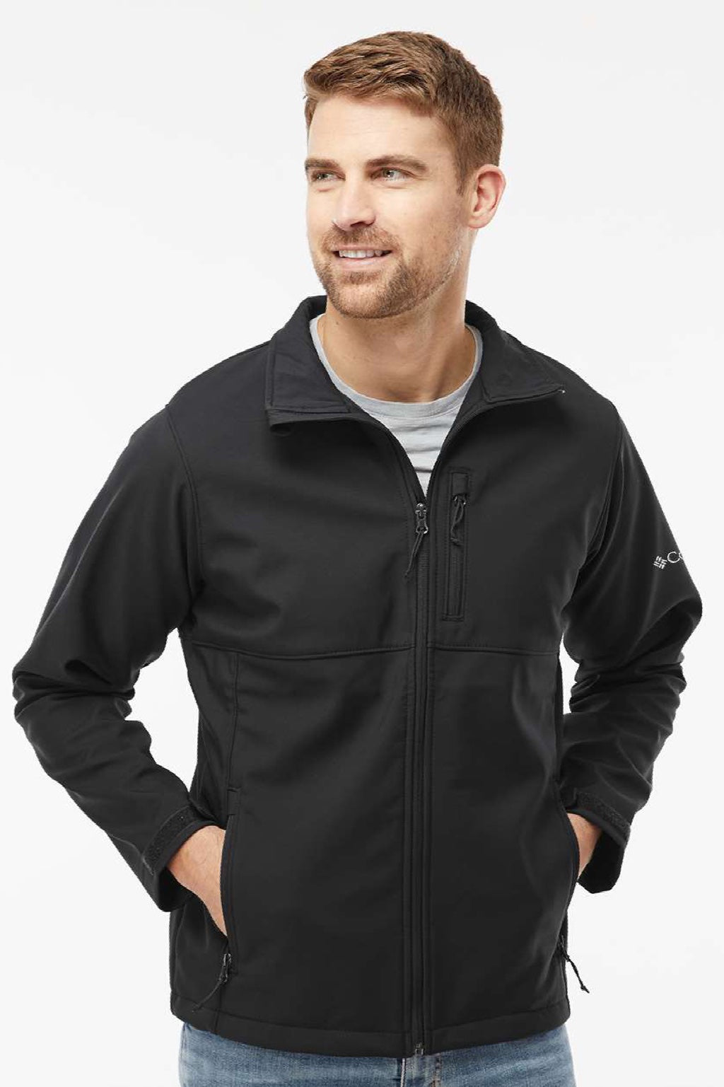Columbia 212483 Mens Ascender Soft Shell Full Zip Jacket Black Model Front