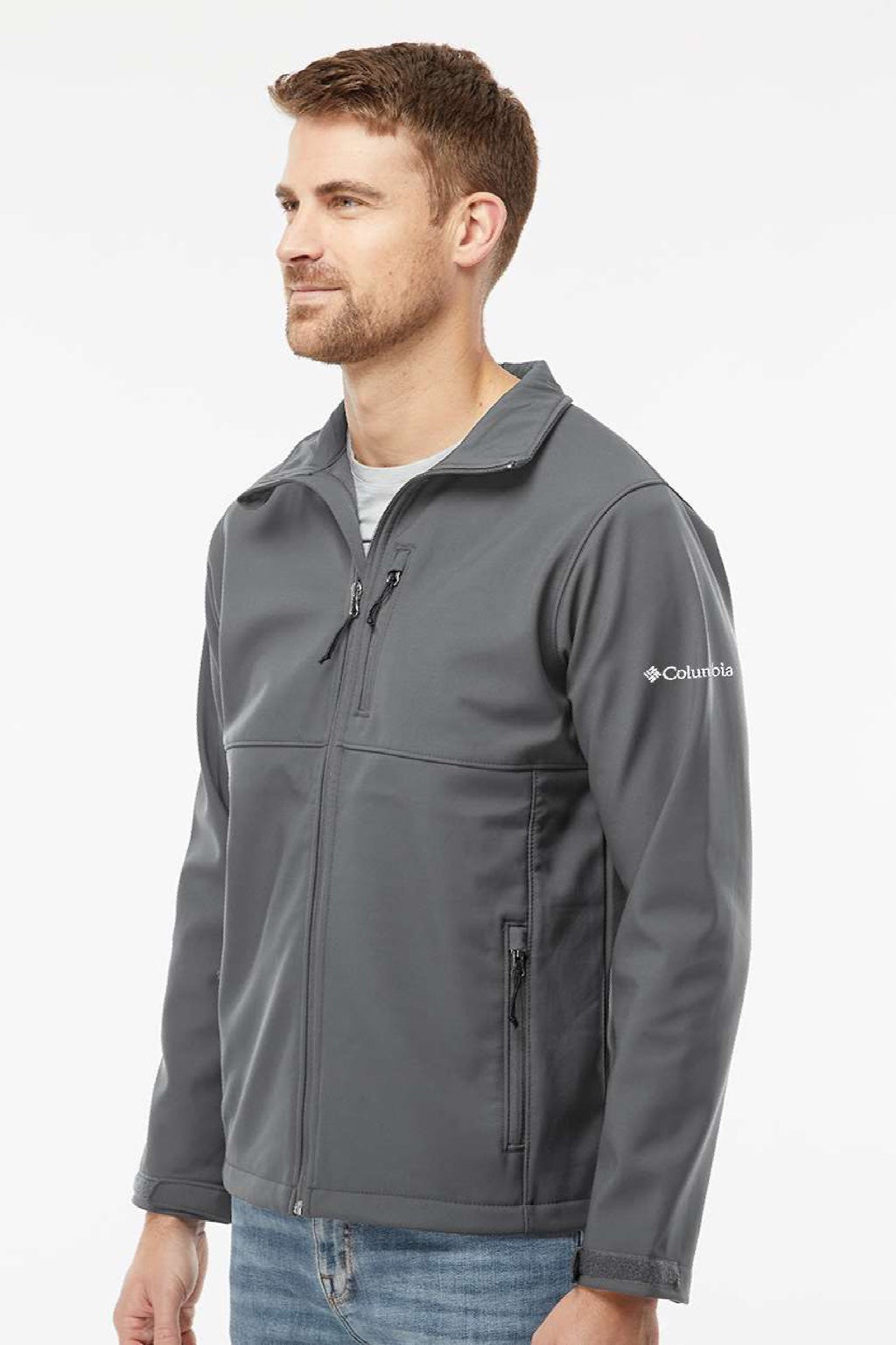 Columbia 212483 Mens Ascender Soft Shell Full Zip Jacket Graphite Grey Model Side