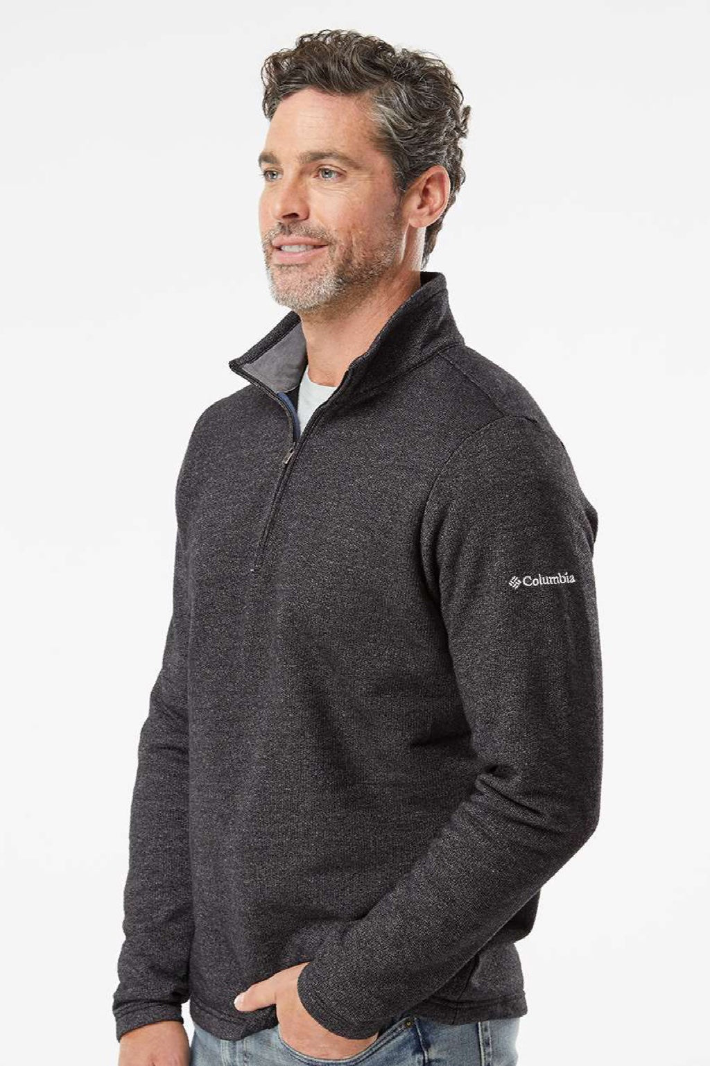 Columbia 212487 Mens Great Hart Mountain III 1/4 Zip Sweatshirt Heather Black Model Side