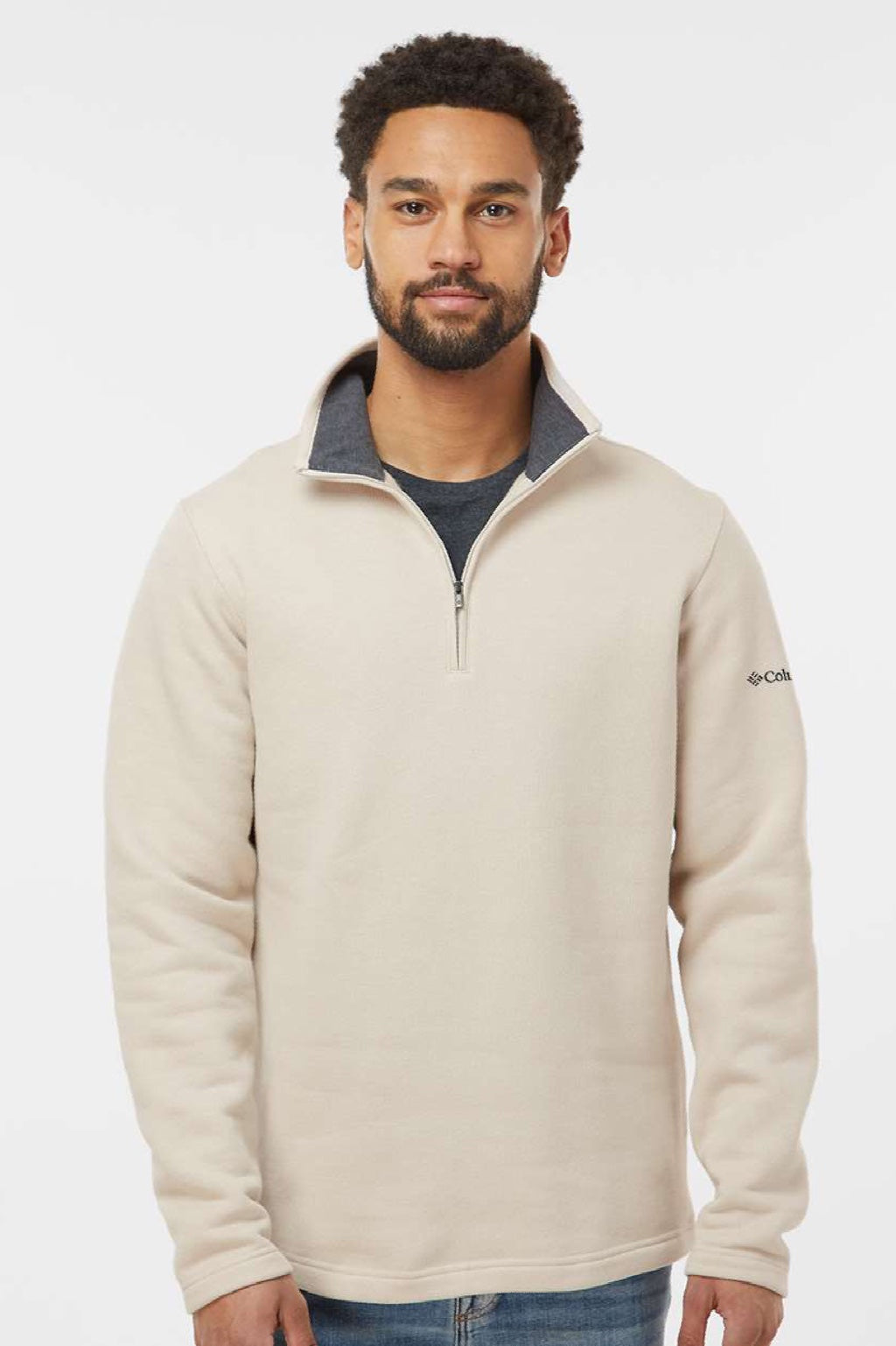 Columbia 212487 Mens Great Hart Mountain III 1/4 Zip Sweatshirt Heather Dark Stone Model Front