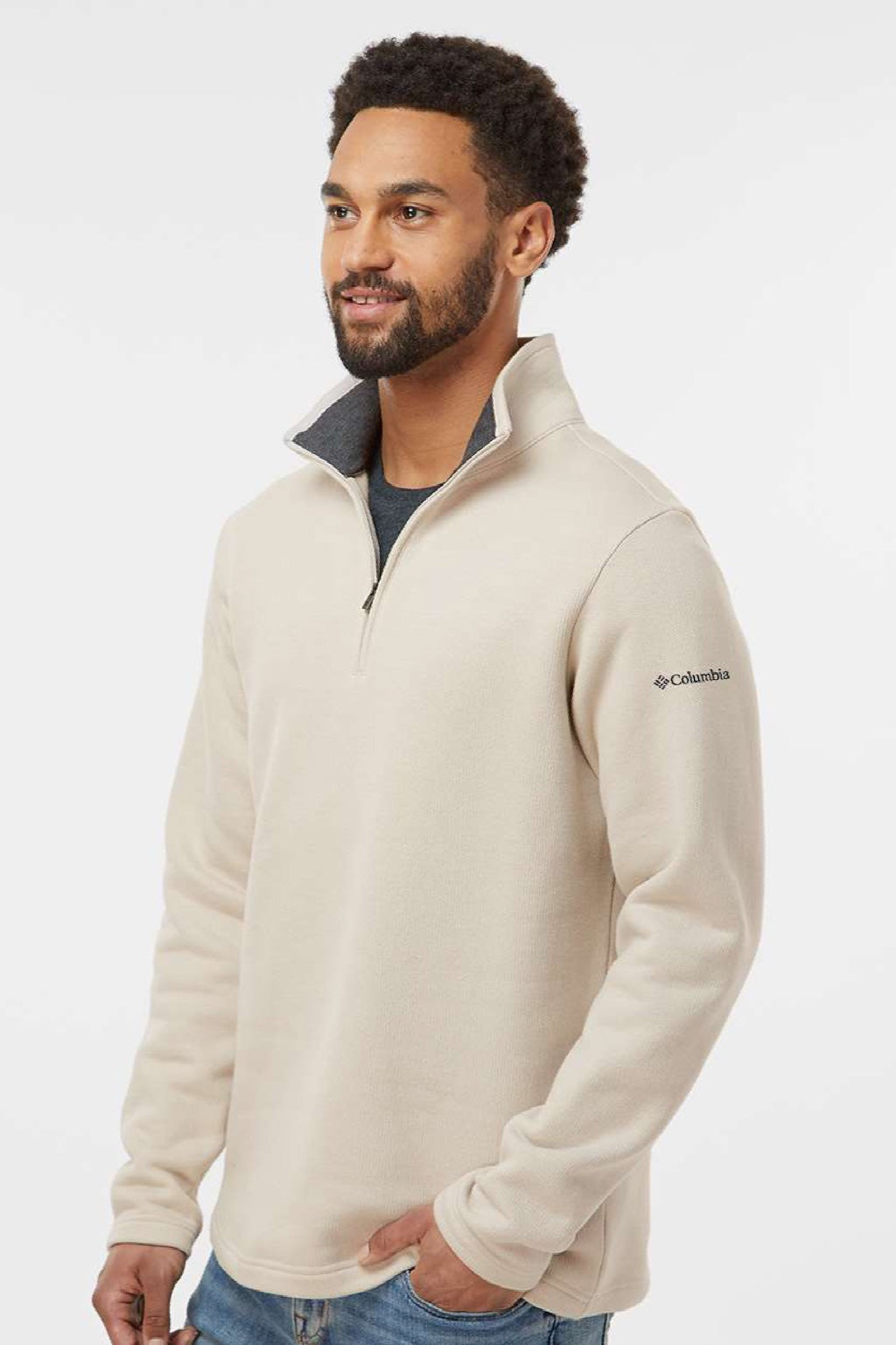 Columbia 212487 Mens Great Hart Mountain III 1/4 Zip Sweatshirt Heather Dark Stone Model Side
