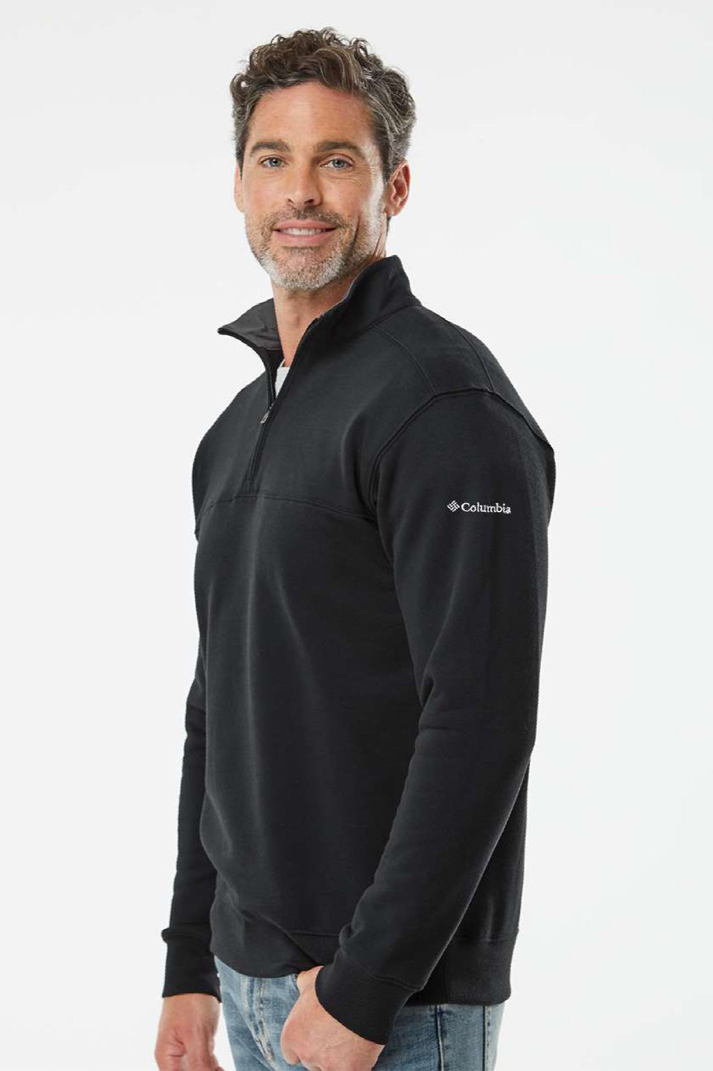 Columbia 212475 Mens Hart Mountain II 1/4 Zip Sweatshirt Black Model Side