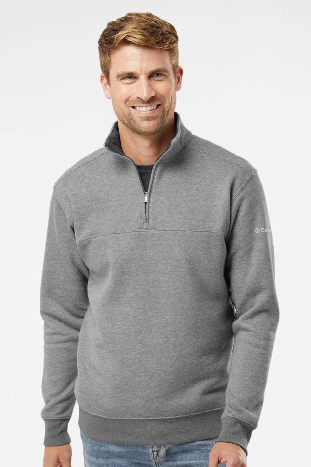 Columbia 212475 Mens Hart Mountain II 1/4 Zip Sweatshirt Heather Charcoal Grey Model Front