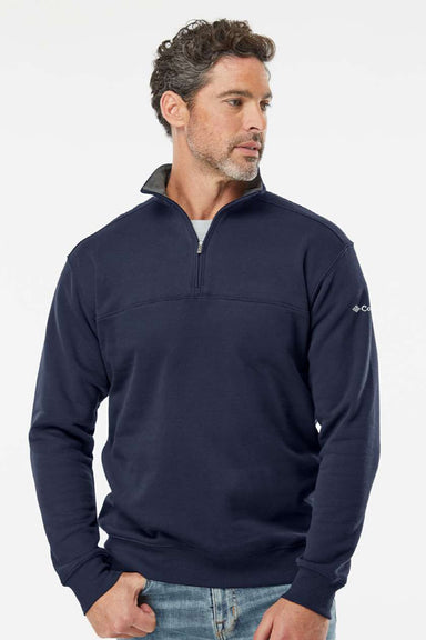 Columbia 212475 Mens Hart Mountain II 1/4 Zip Sweatshirt Collegiate Navy Blue Model Front