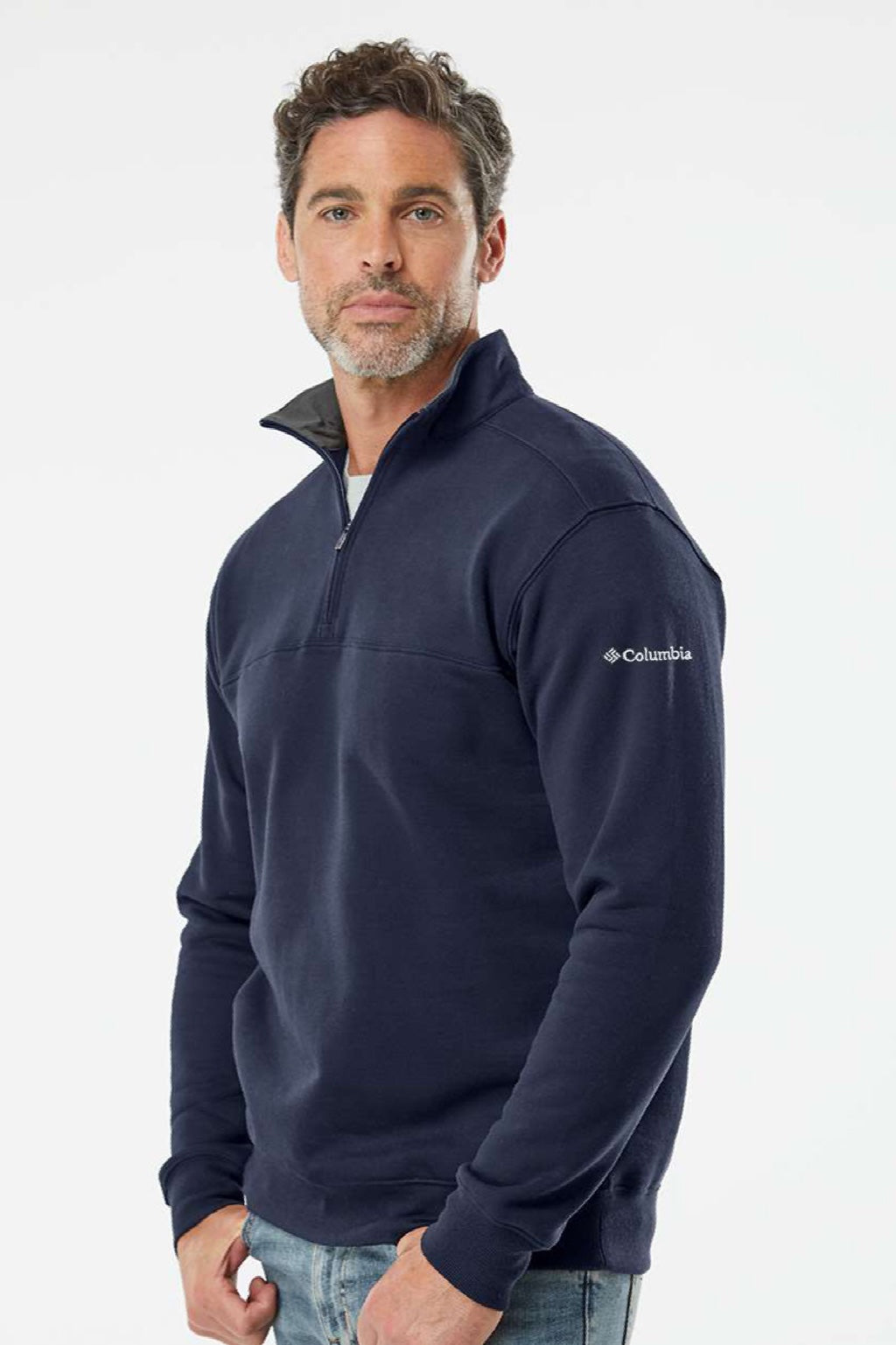 Columbia 212475 Mens Hart Mountain II 1/4 Zip Sweatshirt Collegiate Navy Blue Model Side