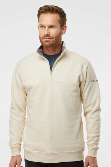 Columbia 212475 Mens Hart Mountain II 1/4 Zip Sweatshirt Heather Oatmeal Model Front