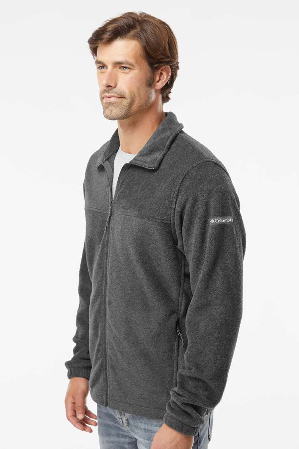 Columbia 212478 Mens Steens Mountain 2.0 Full Zip Jacket Heather Charcoal Grey Model Side